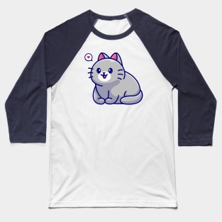 Cute Cat Sitting Cartoon Baseball T-Shirt